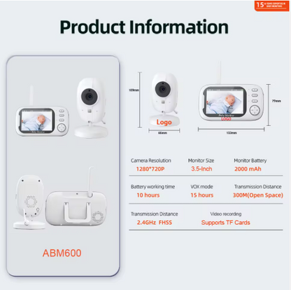 Super Monitor de bebé de 720p con cámara nuevo VB603 inalámbrico 3,5 pulgadas 2,4G conversación bidireccional Teléfono de bebé sonido de llanto detección de temperatura Monitor de bebé